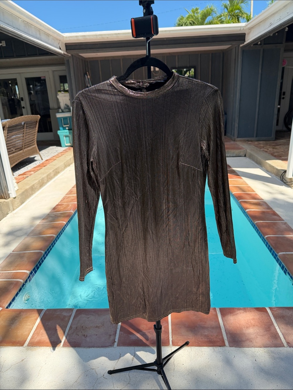 Long Sleeve Metallic Gold Bodycon Dress